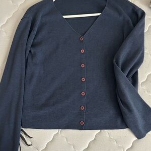 Navy Blue Cardigan with Red Buttons